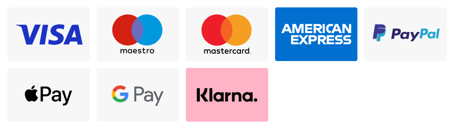 VISA, mastercard, PayPal, AMEX, Apple Pay
